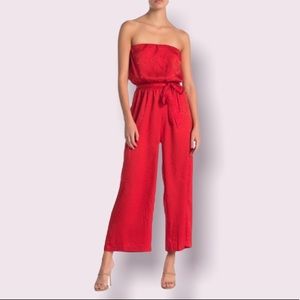 Socialite Red Leopard Print Satin Strapless Jumpsuit